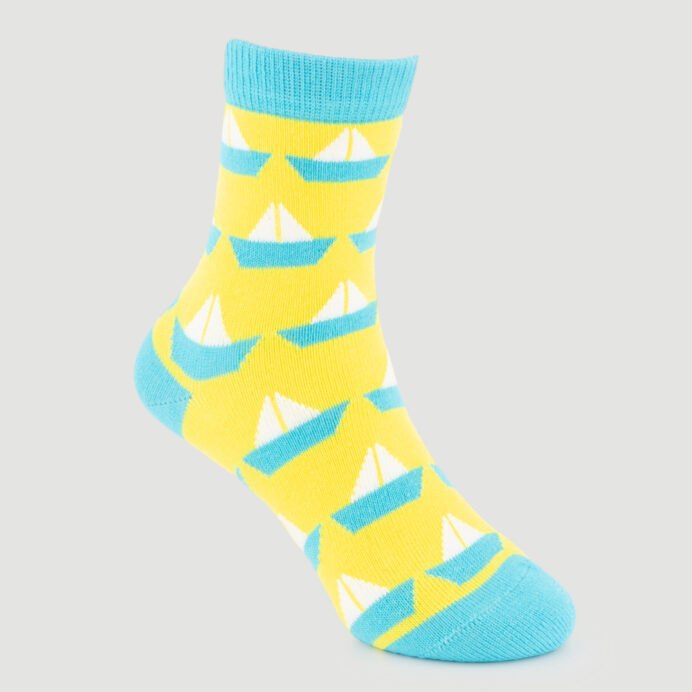 Chaussettes en coton bio motifs « bateaux » (jaunes)