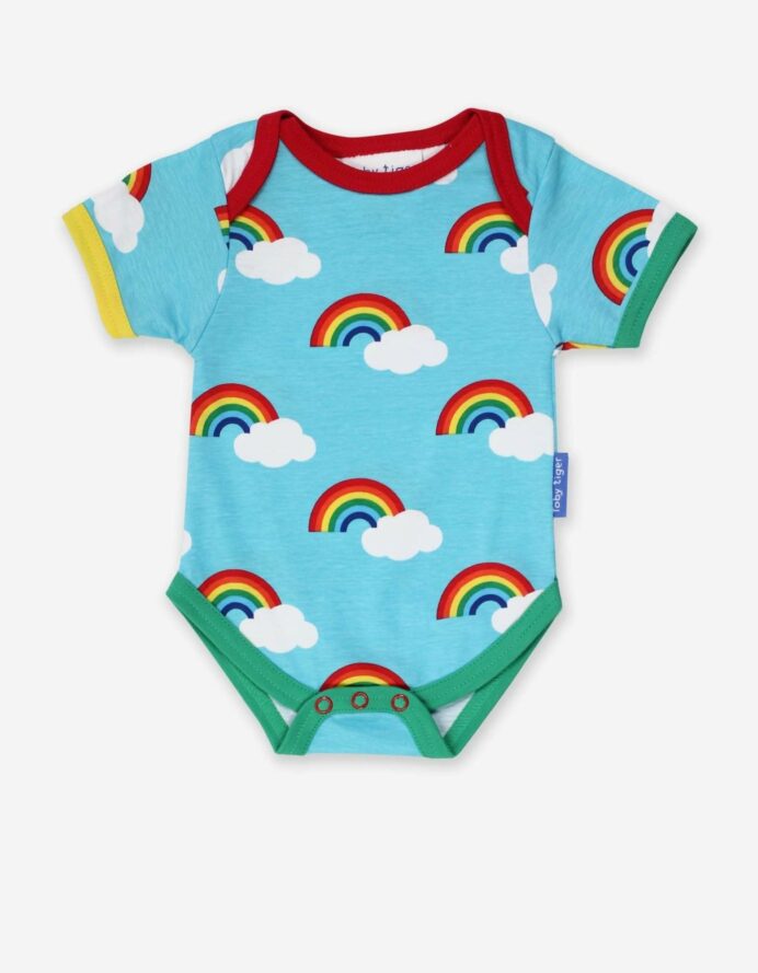 Body bébé manches courtes multicolore en coton bio motifs « arc-en-ciel »