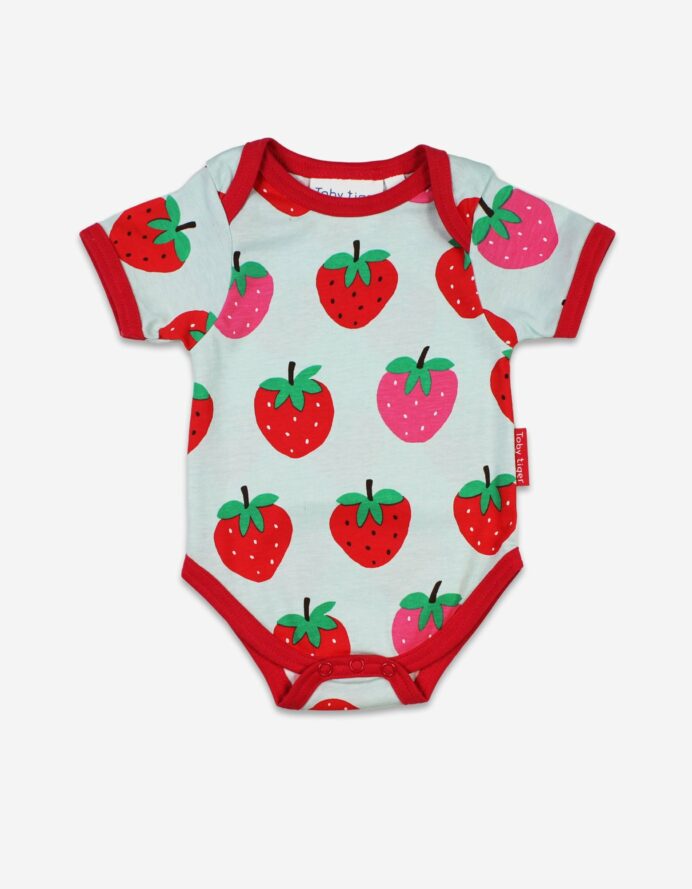 Body bébé manches courtes en coton bio motifs « fraises »