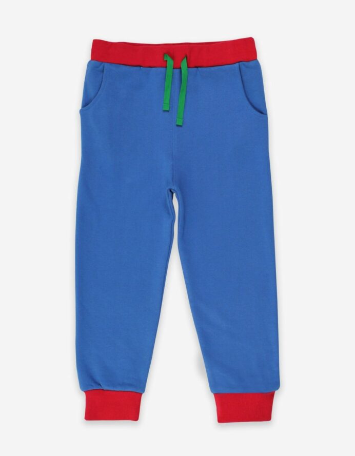 Pantalon jogging en coton biologique bleu et rouge