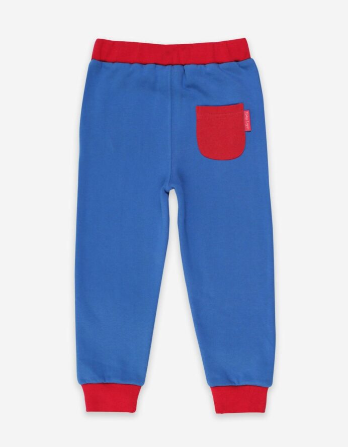 Pantalon jogging en coton biologique bleu et rouge