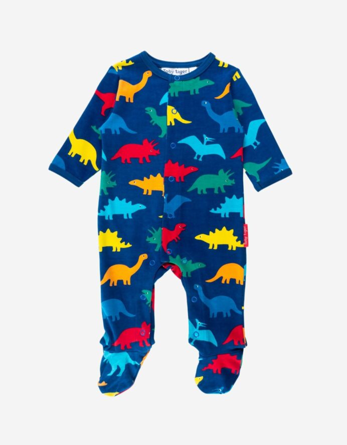 Pyjama une pièce en coton biologique motifs « dinos arc-en-ciel »