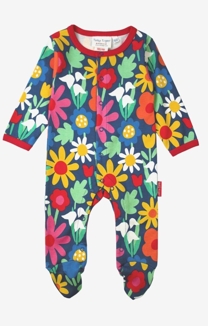 Pyjama une pièce en coton biologique motifs « bouquet de fleurs »