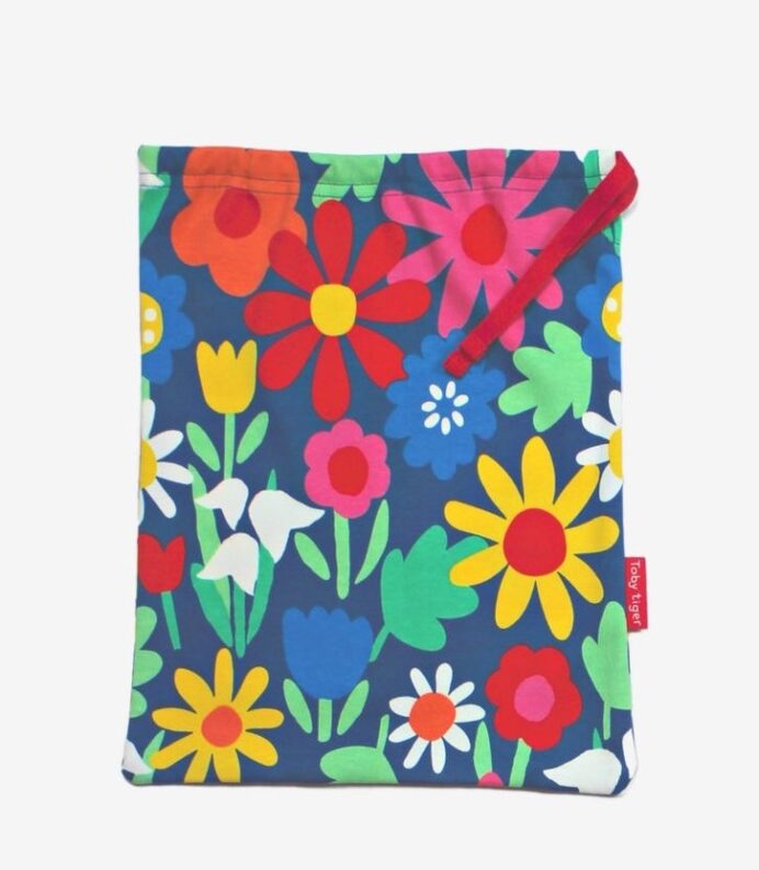 Sac avec liens en coton bio motifs «  bouquet de fleurs »