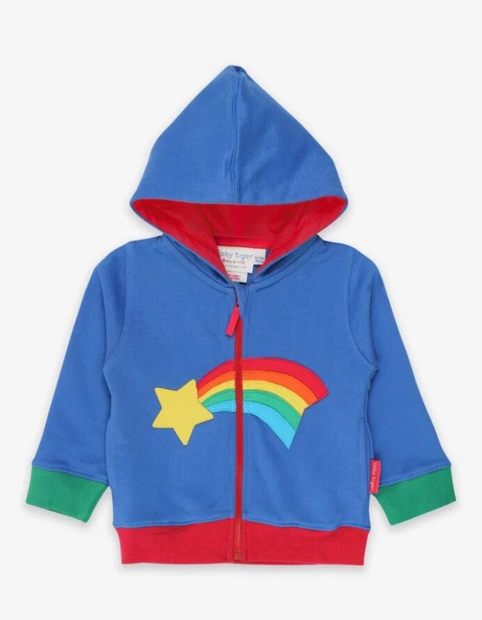 Veste survêtement zippée à capuche en coton biologique motifs « arc-en-ciel »