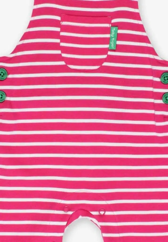 Salopette réglable en coton biologique motif « rayures roses » – Image 4