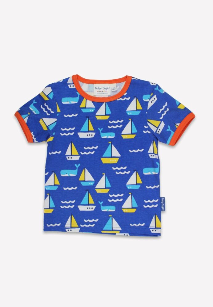 Pyjama deux pièces manches courtes en coton bio motifs « bateaux » – Image 2