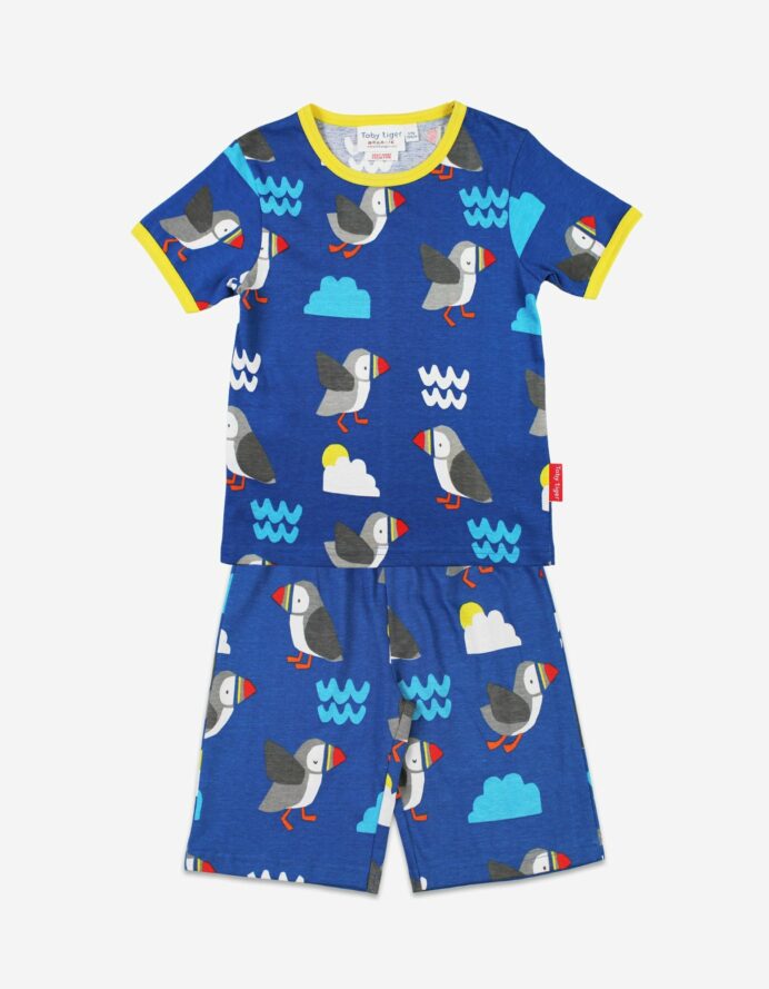 Pyjama deux pièces manches courtes en coton bio motifs « oiseaux macareux »