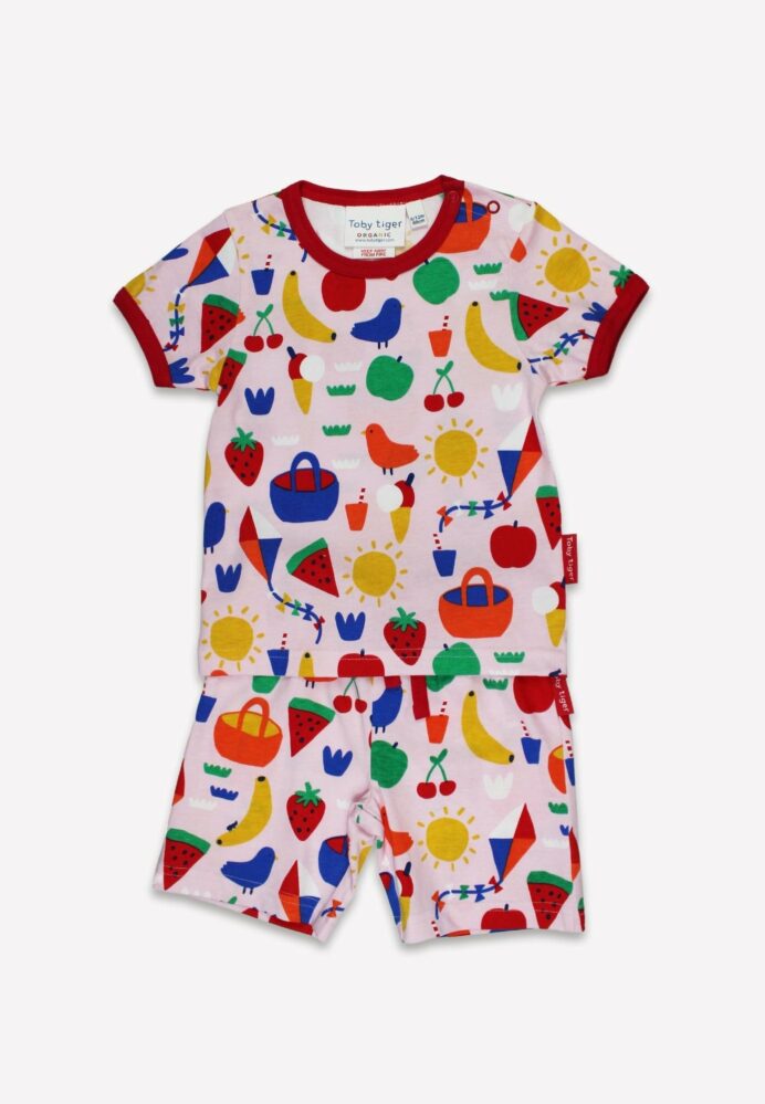 Pyjama deux pièces manches courtes en coton bio motifs « pic-nic »