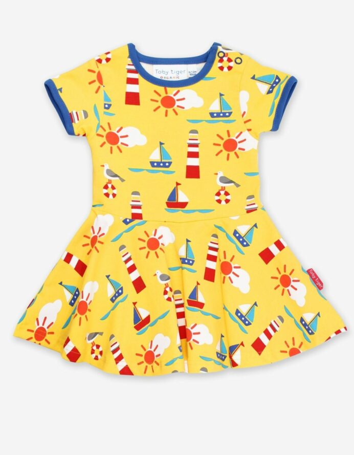 Robe manches courtes en coton bio motifs « phares »