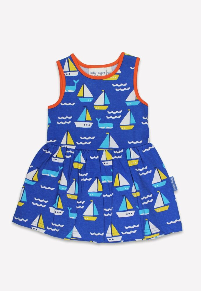 Robe sans manches en coton bio motifs « bateaux »