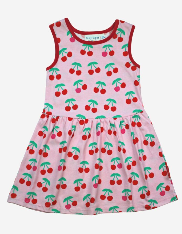 Robe sans manches en coton bio motifs « cerises »