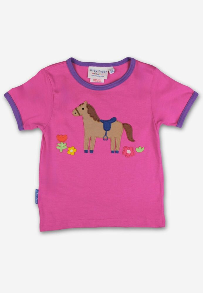 T-shirt manches courtes en coton bio motifs « chevaux »