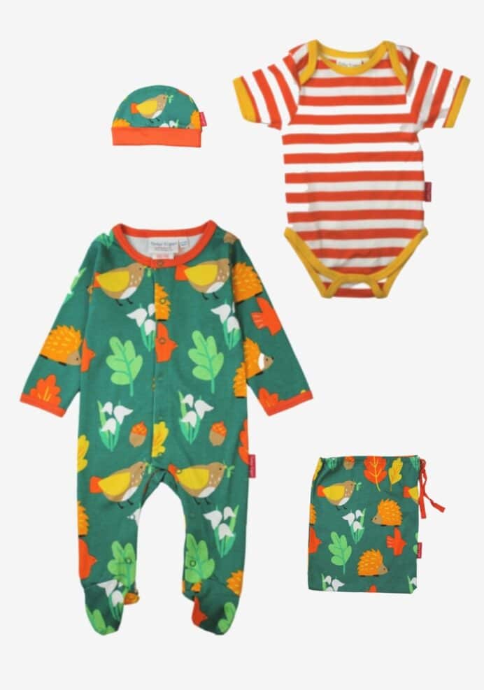 Kit naissance en coton biologique mixte motifs « hérissons »