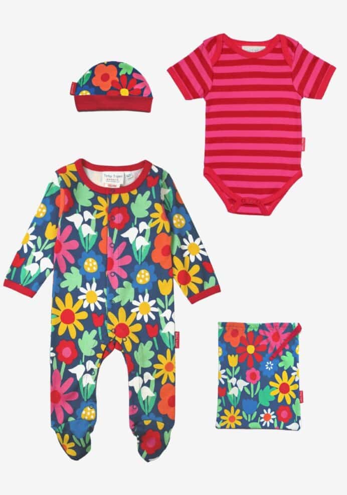 Kit naissance en coton biologique mixte motifs « fleurs »